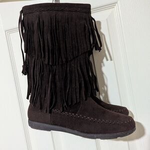 Rampage Dark Brown Fringe Moccasins